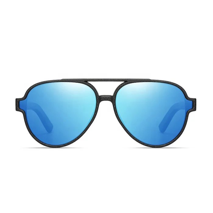 New Arrivals Pilot Polarized Wooden Bamboo Sunglasses Ice Blue Wood Frames Custom Logo Driving Sun Glasses for Men Women UV400