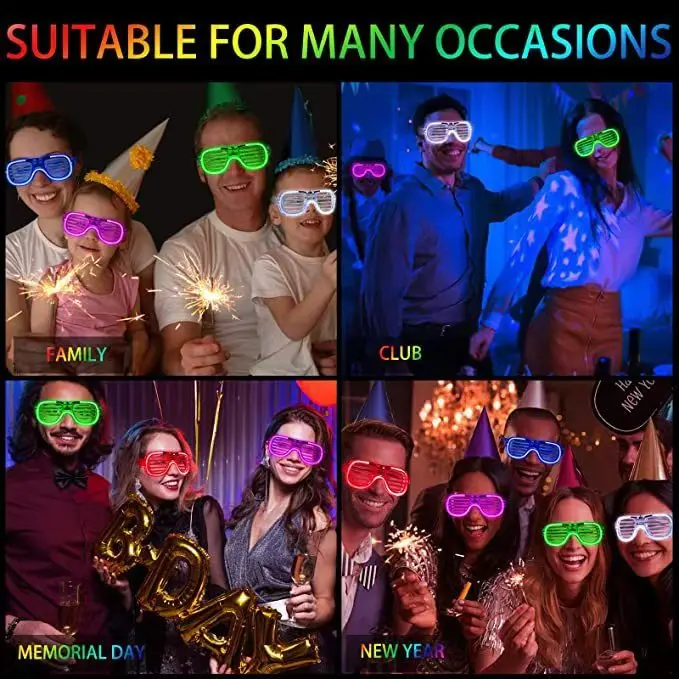Neon Color Shutter Shadeds Luminous Glasses for Kids, Novelty 80s 90s Funny Party Glasses Festival Outfits Accessories