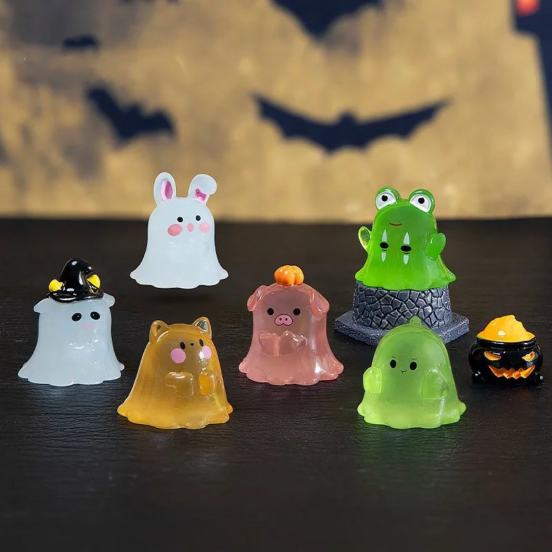 Cute Ghost Animal Micro-Landscape Luminous Halloween Ornament Resin Crafts Car Central Control Decoration Accessories Art Theme