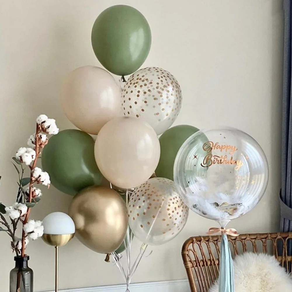 New product retro green happy birthday balloon chain set avocado green balloon arch garland scene layout party decor