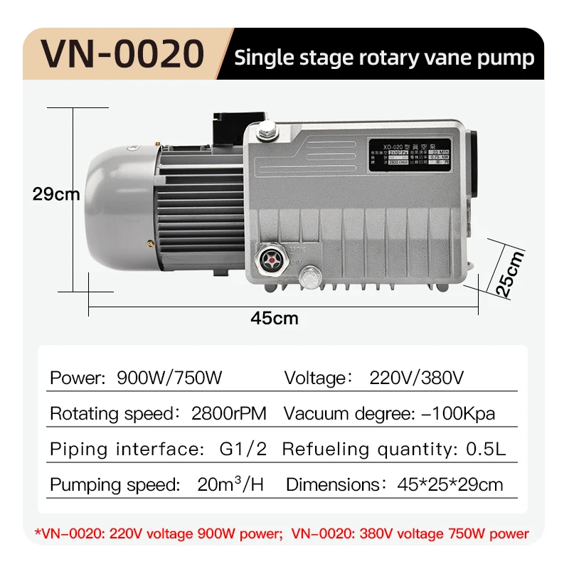 VN-0020 single stage rotary vane 0.75KW 20 m3/h oil vacuum pump