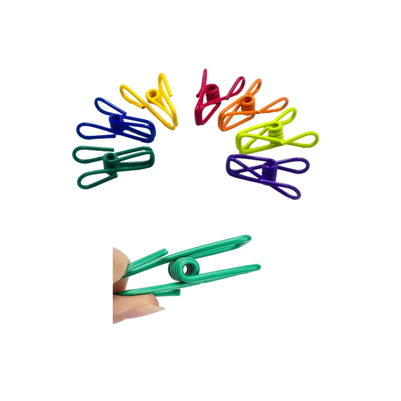 10pcs/bag Colorful Clothes Pegs PVC-Coated Steel Chip Clips Windproof Stainless Steel Clothespin