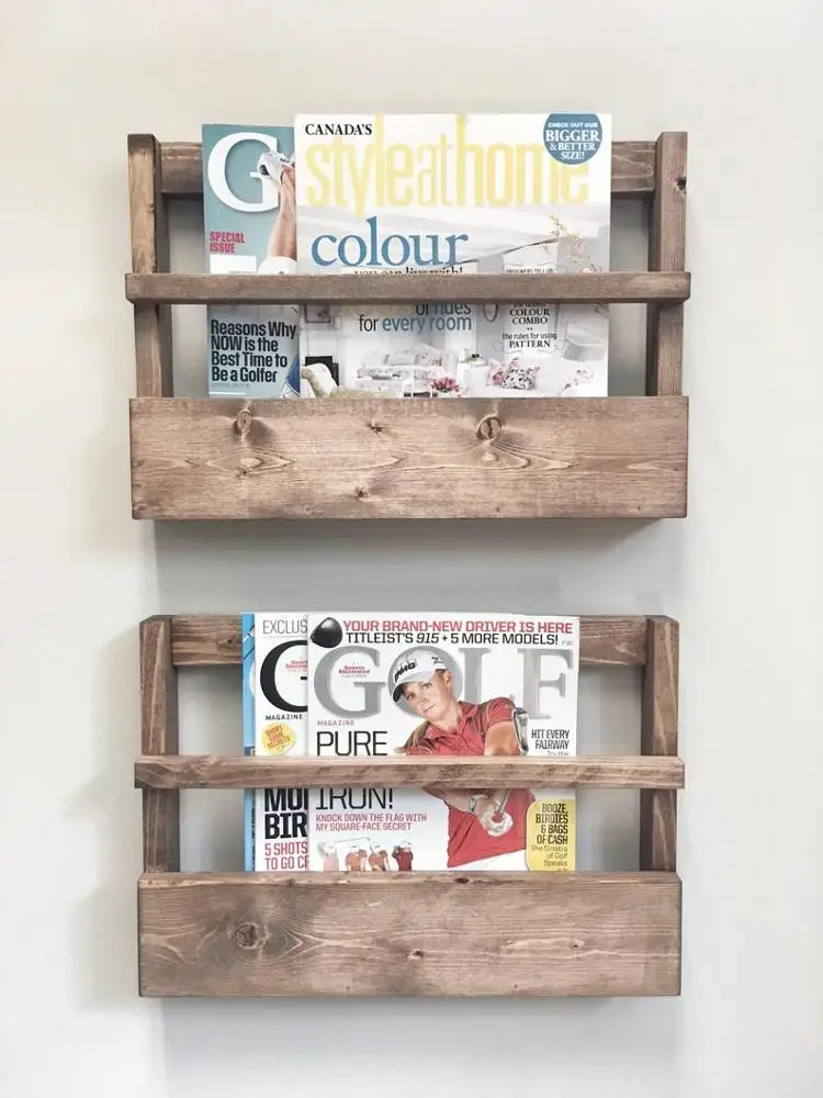 
Rustic Wood Magazine Holder Magazine Storage Rack Wall Hanging Rustic Furniture storage Newspaper Rack 