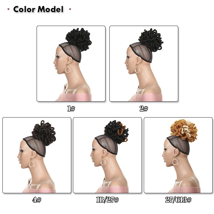 Faux Dread Locs Afro Puffs Synthetic Clip In Hair Piece Chignon Messy Drawstring Ponytail Hair Bun Extension