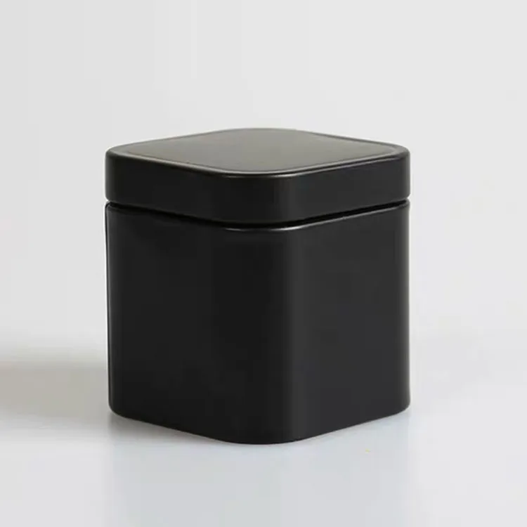 
Stocked Matte Black Color Screw Top Seamless Mini Metal Can Small Square Tea Tin  (1600085444325)