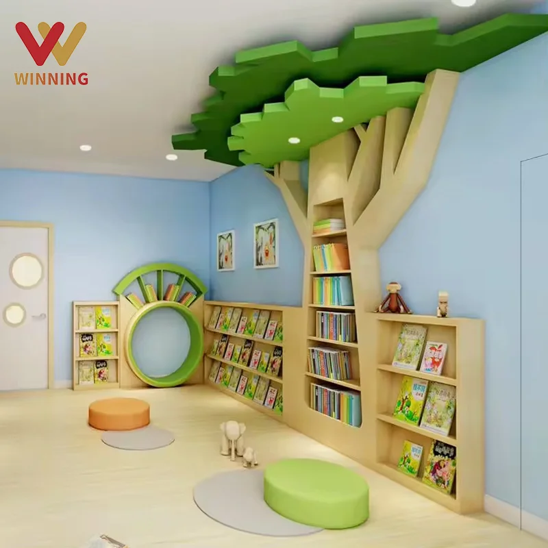 Library Tree Bookshelf Preschool Daycare Reading Center Kindergarten Bookcase Floor Decoration Children Indoor Folding Den