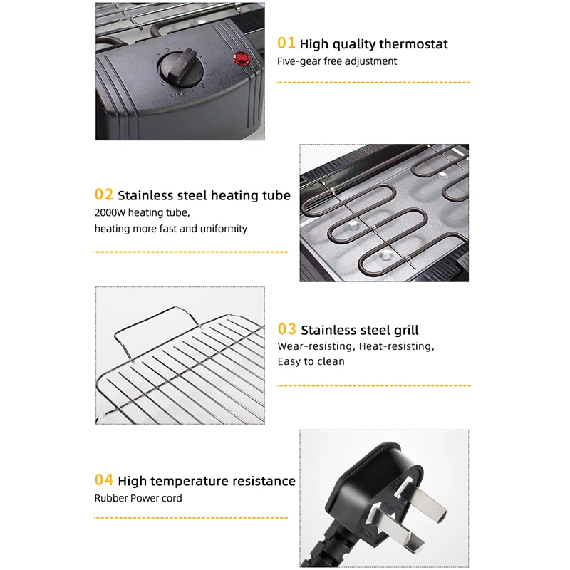 Factory Directly Tabletop Stainless Steel Family Party Barbeque Electric Smokeless Indoor Grill