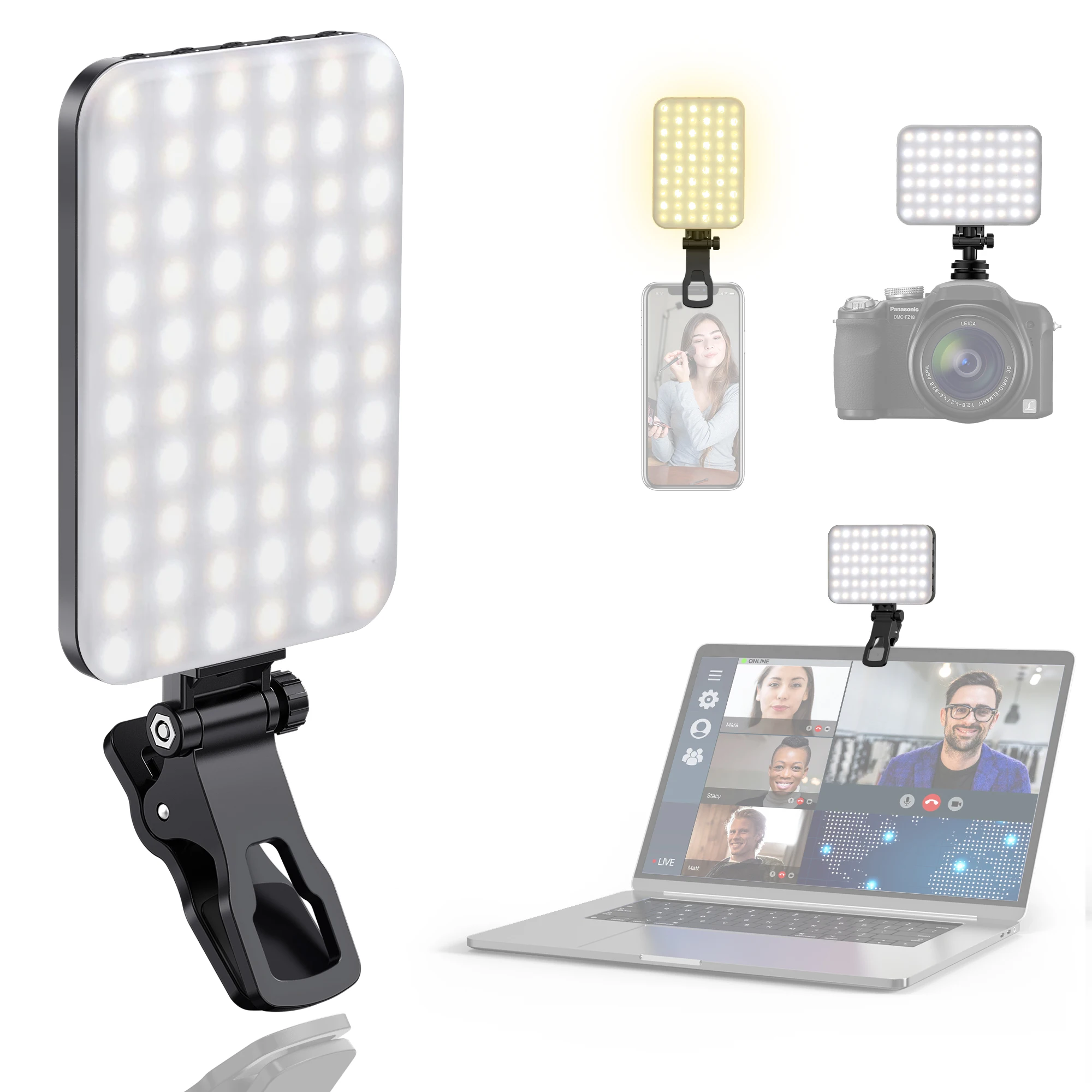 Selfie Light, 60 LED 2200mAh Rechargeable Cell Phone Fill Light 7 Modes Laptop, Zoom Call Vlog Makeup TikTok Video Fill Light