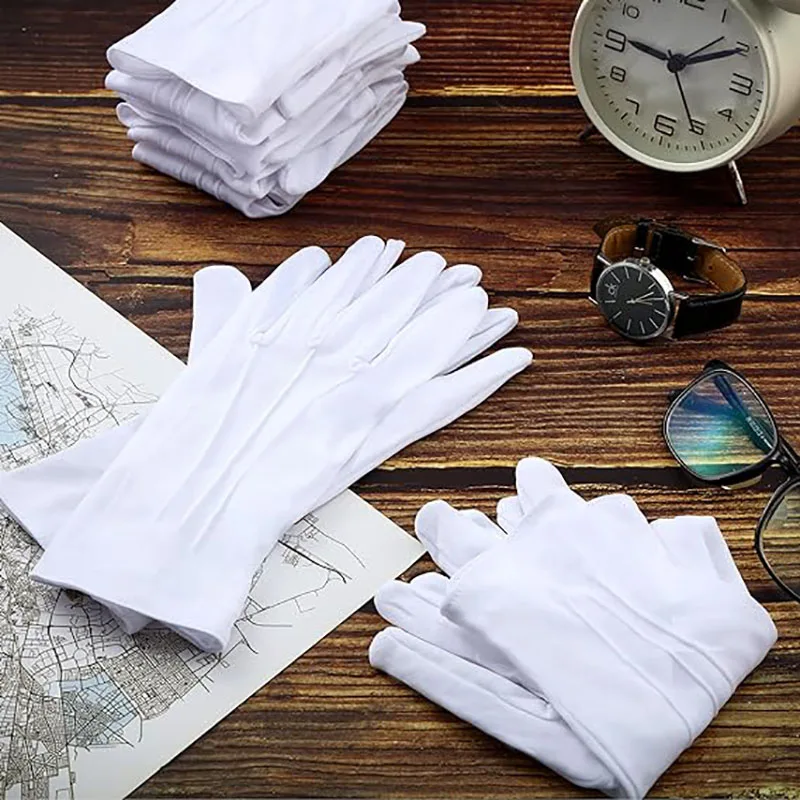 White Nylon Cotton  Waiters Drivers Jewelry Workers Ceremonial Formal Tuxedo Guard Parade Costume Gloves