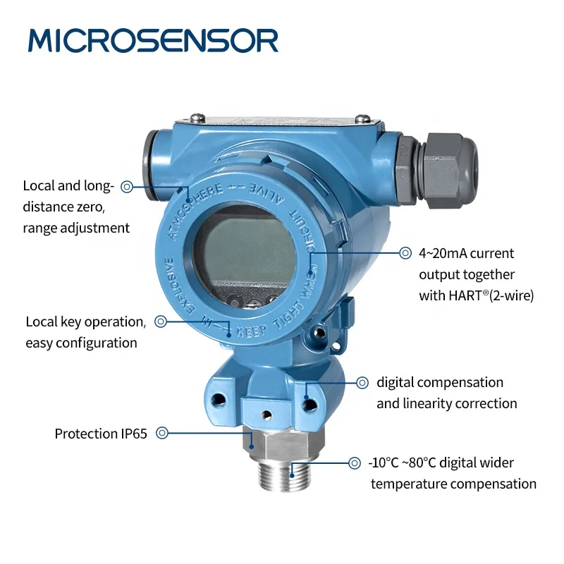 Microsensor Water Liquids Customized 4-20mA Pressure Sensor Digital HART Intelligent IP65 Pressure Transmitter MPM486