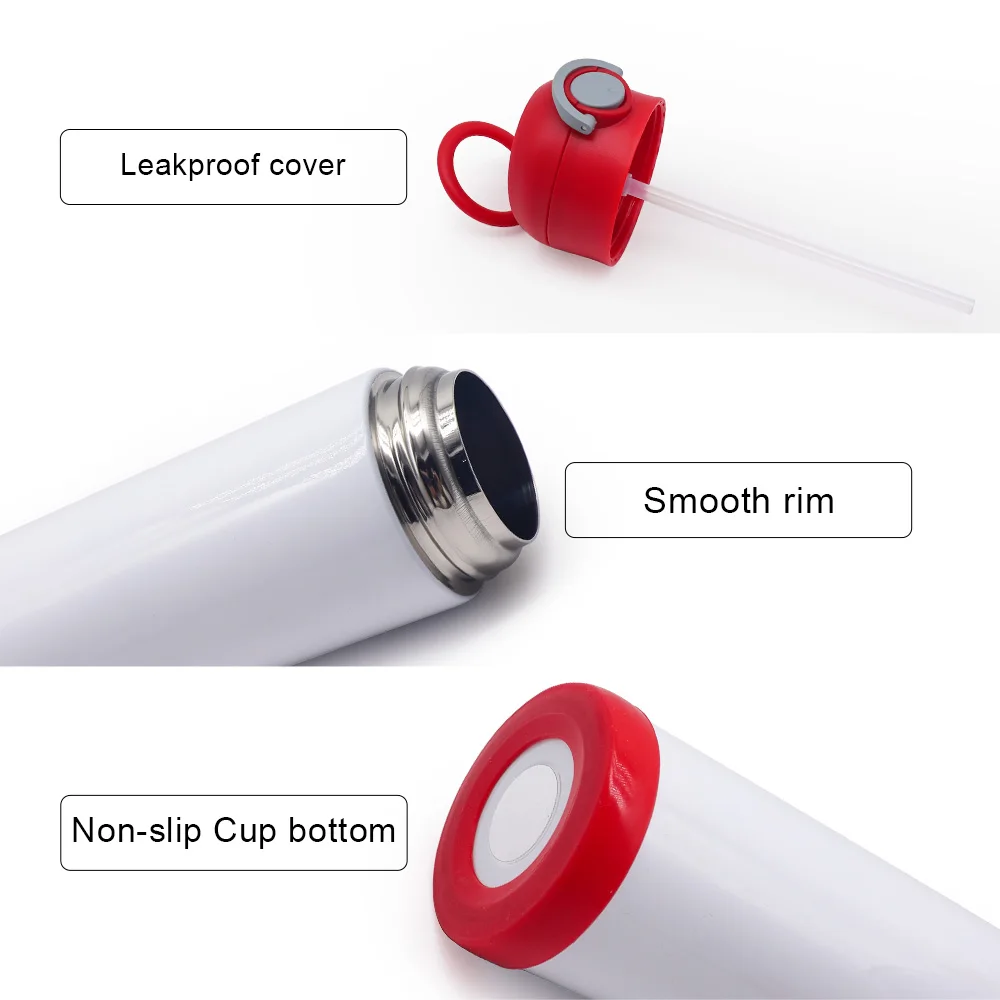 New arrive 12oz sublimation blanks straight steel bottle with flip top lid kids bounce tumbler wholesale