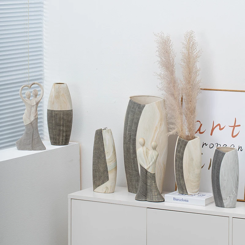 Handmade indoor decorative standing tall floor vase nordic unique retro design ceramic flower vases