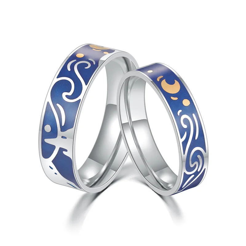 Amazon  Hot Sale Van Gogh star lovers ring Stylish and elegant Navy  man and women Adjustable Rings