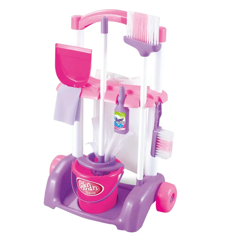 Big pretend play home kids cleaning tools set toy with cart