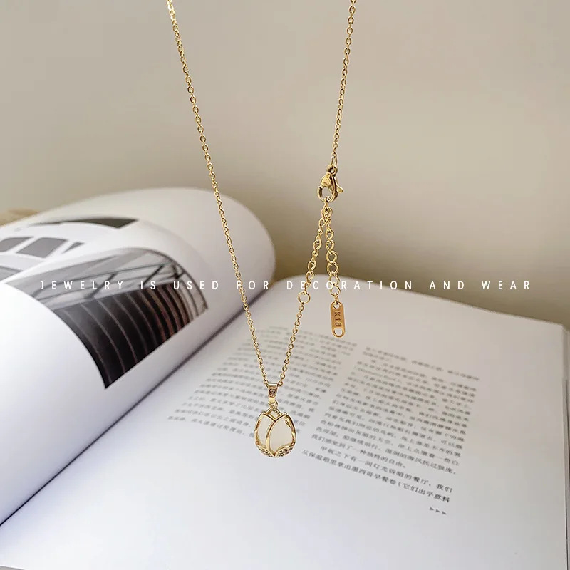 Healing Stone Pendant Clavicle Chain Fashion Rhinestones Choker Titanium Steel Gold Plated Necklace Jewelry