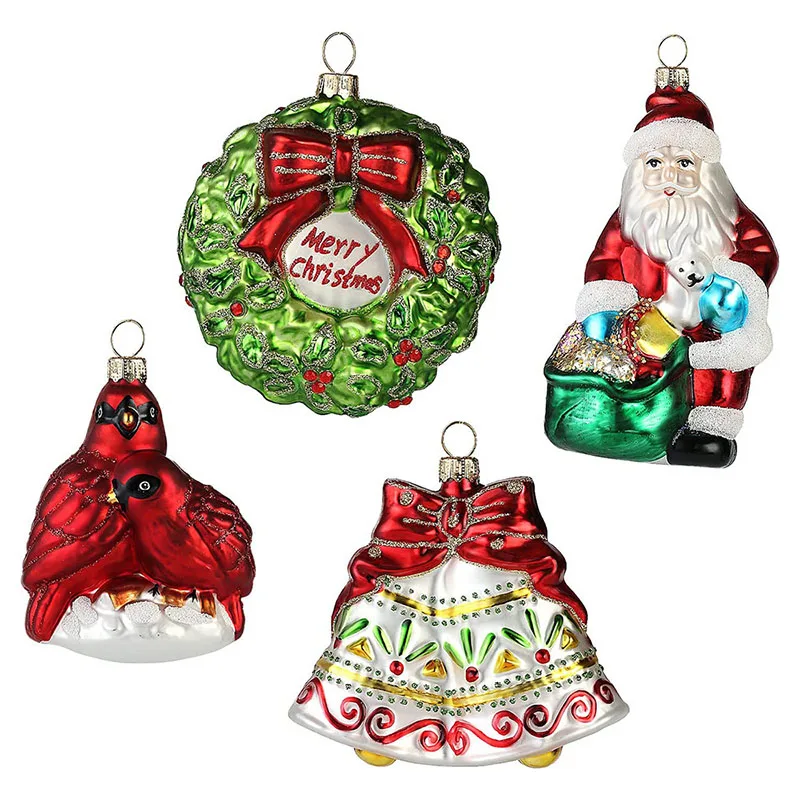 EAGLEGIFTS Mini Orange Baubles Hand-painted Large Christmas Fruit Santa Hanging Decorations with Gold Glass Ball Ornaments