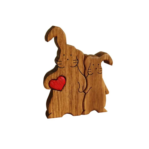 Wooden Rabbit Family Puzzle Bunny Family father mother baby Wooden Puzzle, 3 in 1 set,  Wooden Hare Family  Puzzle Decoration