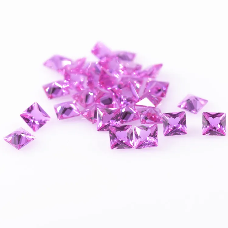 Synthetic Corundum Gemstone 3#  Rose Ruby Color Princess Cut Loose Pink Corundum Stones For Jewelry