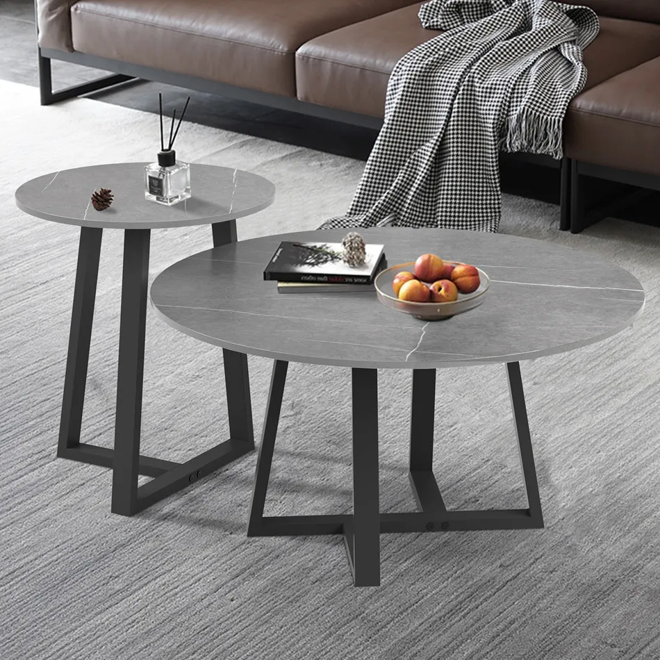 Wholesale Accent Living Room Middle Table Round Coffee Table Set Tea Nesting Table with Sintered Stone Tabletop and Iron