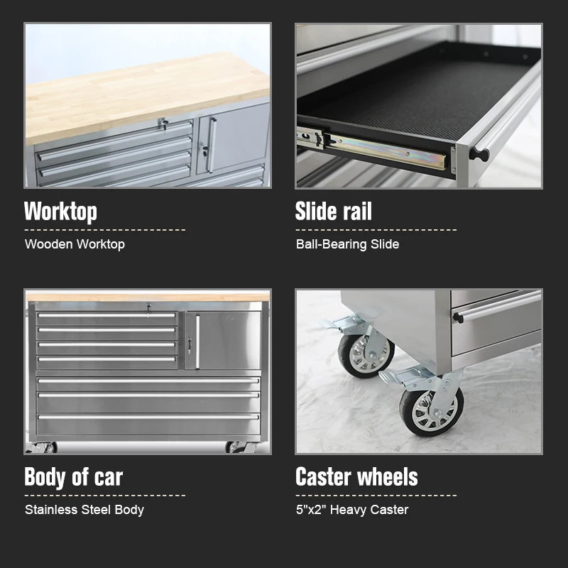 Kinbox 72-Inch 15-Drawer Stainless Steel Tool Cabinet Heavy Duty for Workshop Store Tools