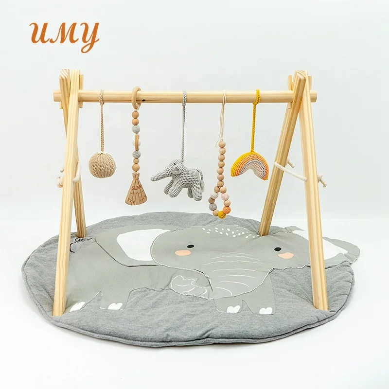 Printed Eco-Friendly Cotton Non-Toxic Wood Play Mats Baby Fitness Frame Wooden Play Mat Infant Activity Gym Montessori Toys