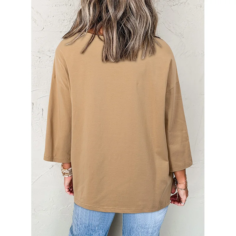 Dear-Lover Wholesale Blouse Women Floral Star Patchwork 3/4 Long Sleeve Basic Tops Women