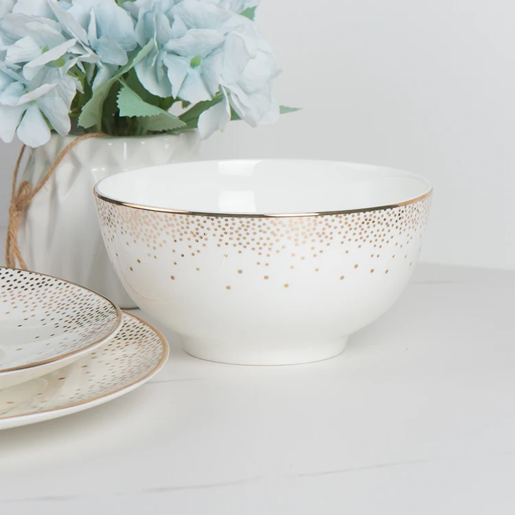 Luxury gold dot home tableware dinner plate restaurant ceramic dinnerware dinner sets