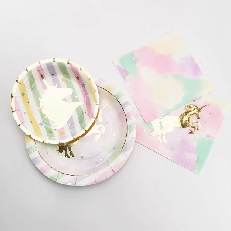 Unicorn Decorative Paper Plates One-time Use Christmas Dinnerware Party Sets Disposable Wedding Plate For Party