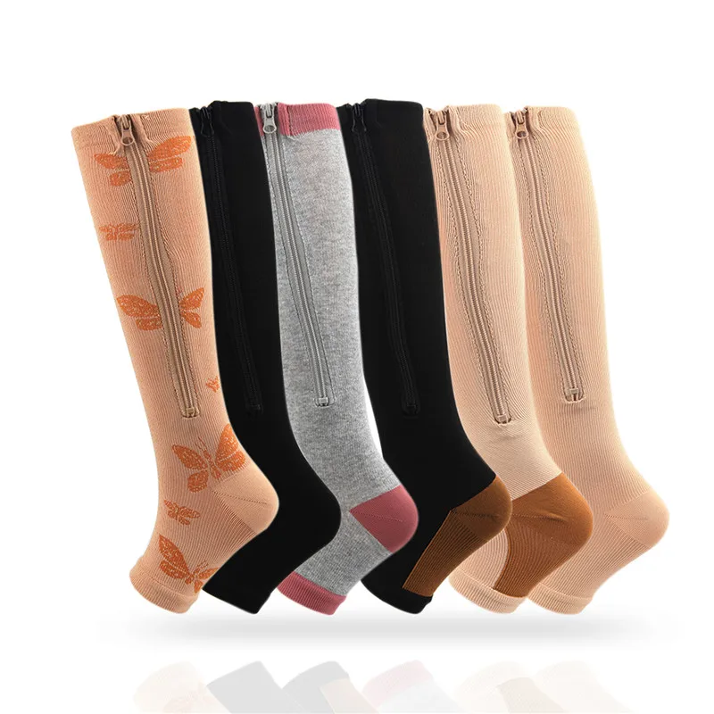 Drop Shipping Copper Compression Sock Stockings Zipper Sock with Open Toe Medical Breathable Compression Medias Socks