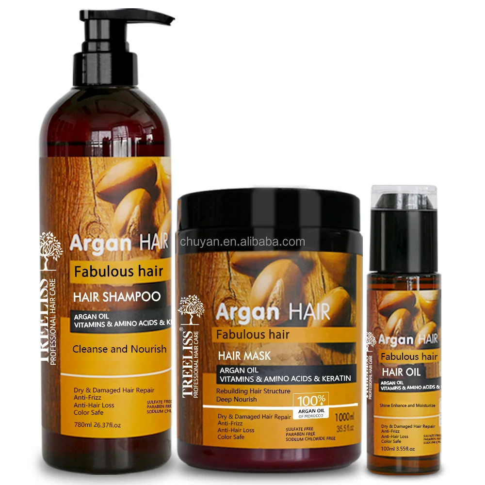 Morocco Organic Argan Oil Hair Care Set Hair Shampoo Mask Oil Anti Loss Regain Hair Shine and Softness 780ML