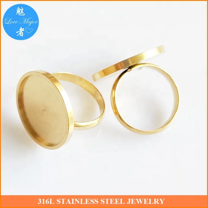 18K Gold Plated Tray Adjustable Base Ring Jewelry Findings and Components Stone Stainless Steel Jewelry Making