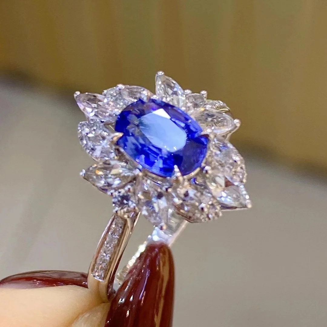 wholesale Color treasure New luxury group set natural Sri Lanka sapphire ring for female
