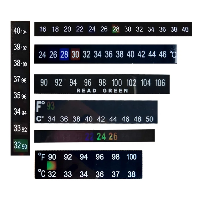32-38C 90-100F High Quality Lcd Temperature Tester Liquid Crystal Thermochromic Thermometer Strip with Adhesive Sticker