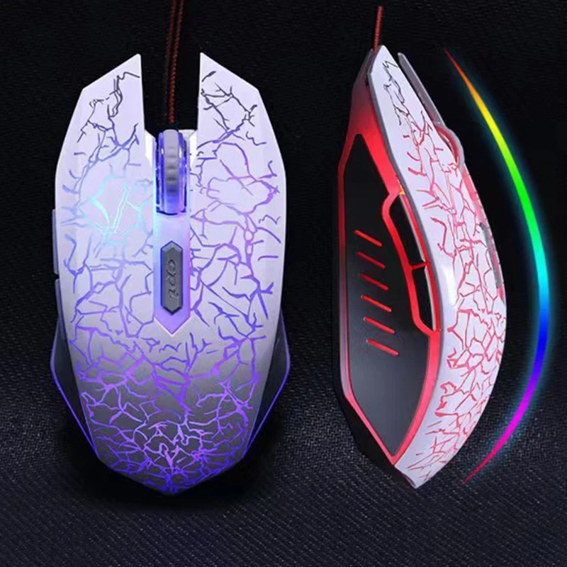Cross border hot selling colorful luminous radium carved wired game mouse 1.8m braided 2400dpi luminous mouse