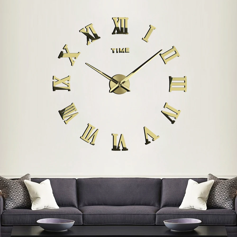 Diy 3d Acrylic Sticker Roman Numbers Wall Clocks Wall Creative Silent Metal Design Nordic Quartz Decorative Modern Big Home