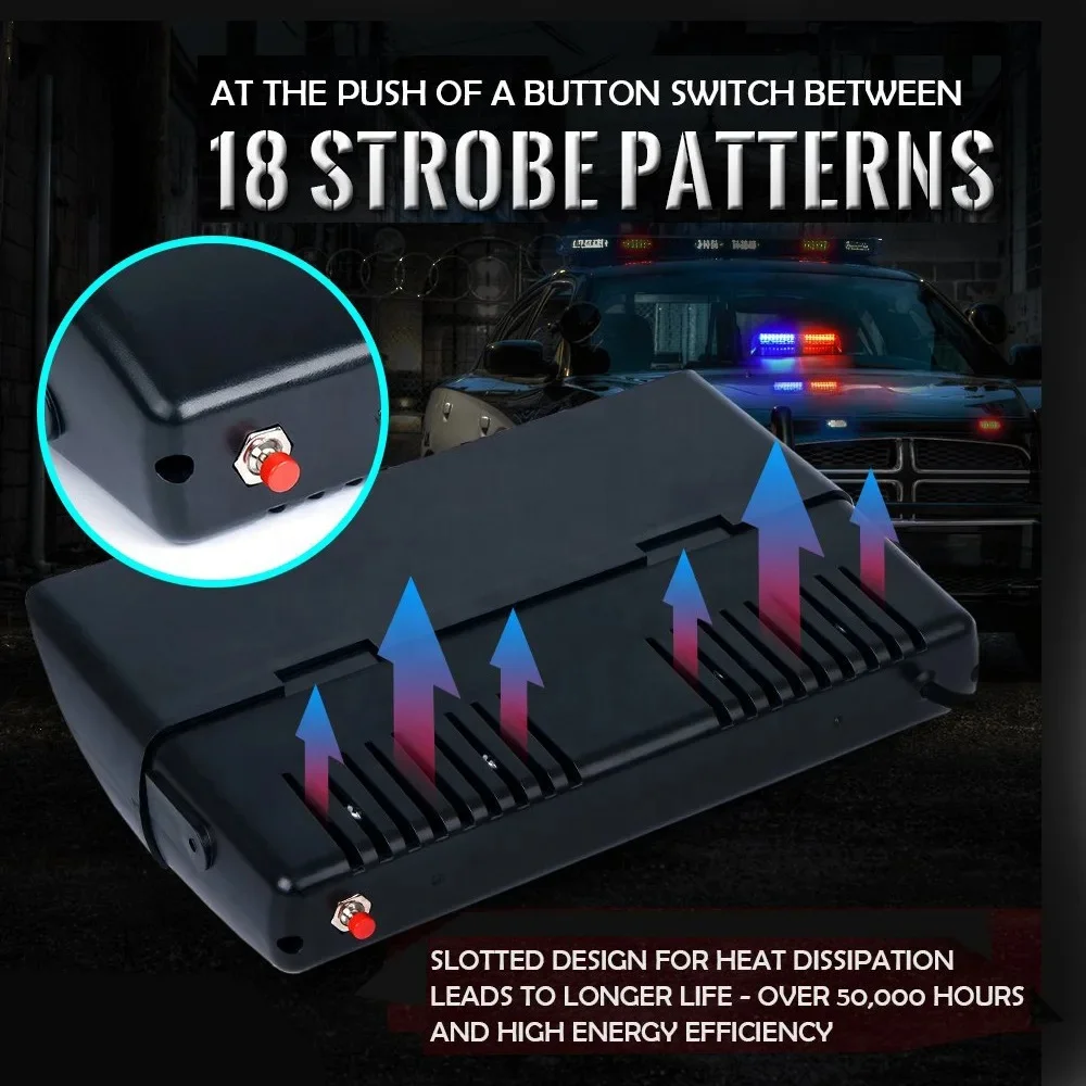 16W Car Windshield LED Strobe Light 12V Waterproof Police-Lights Warning Light Flash Dash Emergency Signal Lamps