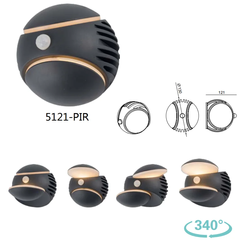 Hanging outdoor IP54 waterproof LED wall lamp ball split decoration two luminous pieces with human infrared sensing