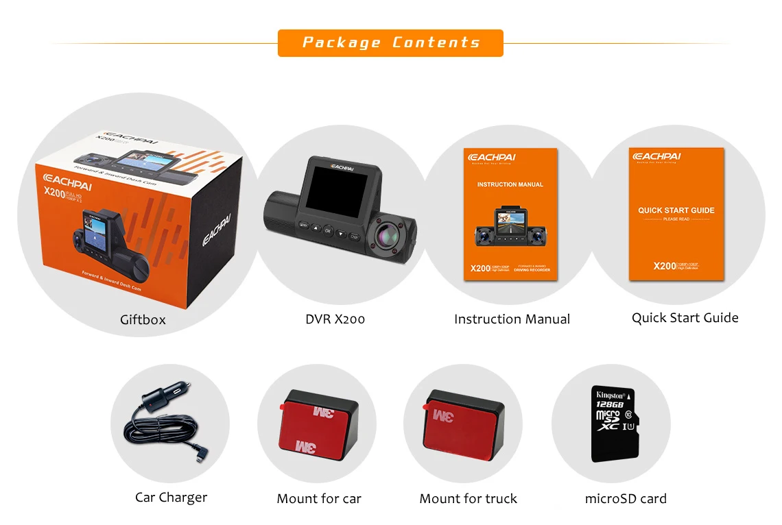 3 Channels EACHPAI X200 Dash Cam Full HD 1080P Front and Inside Car Camera G- Sensor WDR WiFi GPS for taxi drivers