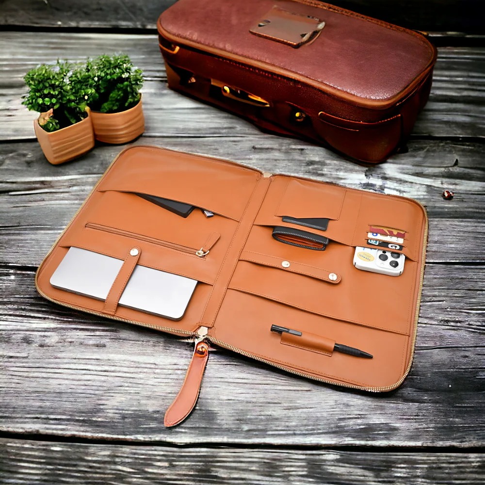 High End Vegan Leather Laptop Bag New Designed File Folder Leather Portfolio with Custom Embossed Logo