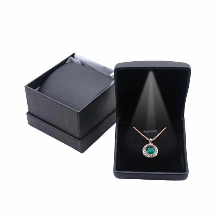 Classic Design PU Leather LED Lighted Earring Pendant Ring Boxes Wholesale Luxury Quality Jewelry Gift Packing Cases