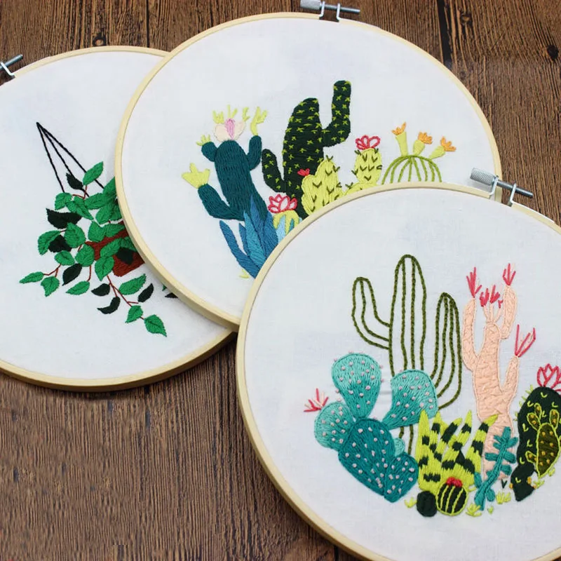 Wholesale needlework  Plant Patterns Stamped DIY Cross Stitch 3 In 1 Pack Sets Embroidery Starter Kit Including Instructions