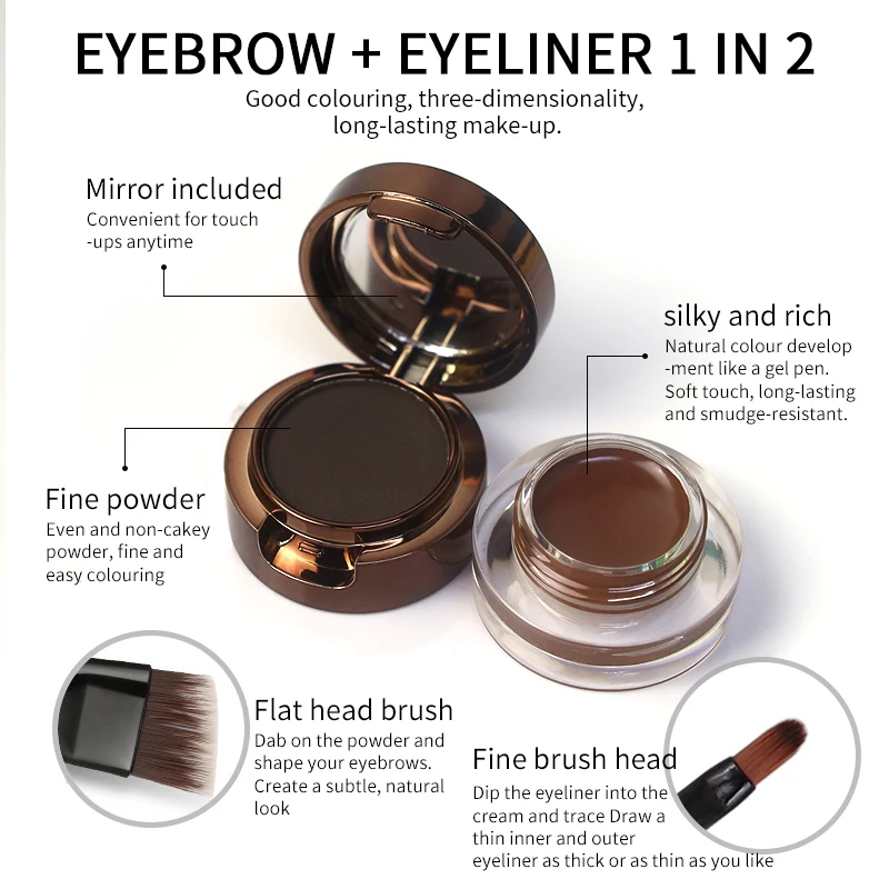 High Pigment Vegan 2 in 1 Eyebrow Powder Eyeliner Lasting Tinted 3D Eye Brow Enhancers Eyeliner Gel With Brush