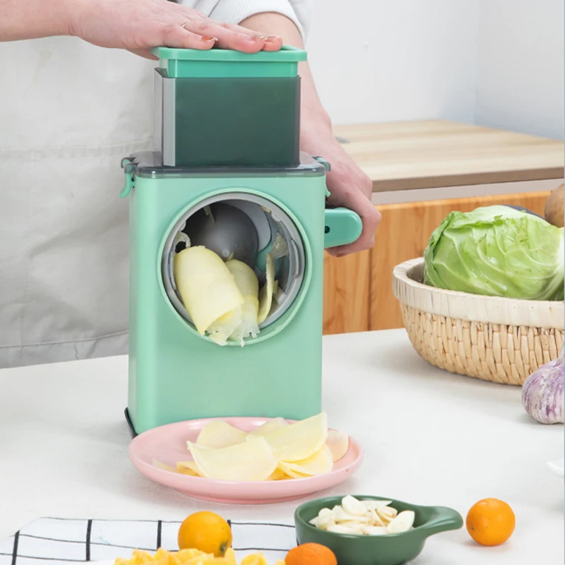 Manual Rotary Vegetable Fruit Tool Countertop Stainless Steel Plastic Drum Blade Cheese Grater Shredder Slicer Chopper Cutter