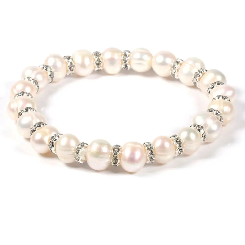 Elastic Stretch Fashionable Natural Baroque Irregular Freshwater Beads  Pearl Bracelet