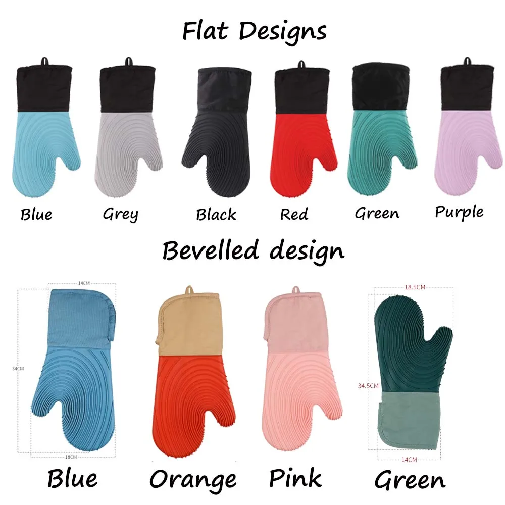 Kitchen Reusable Flexible Cotton Oven Mitts Oven Gloves Heat Resistant Anti-scalding Silicone Baking Gloves