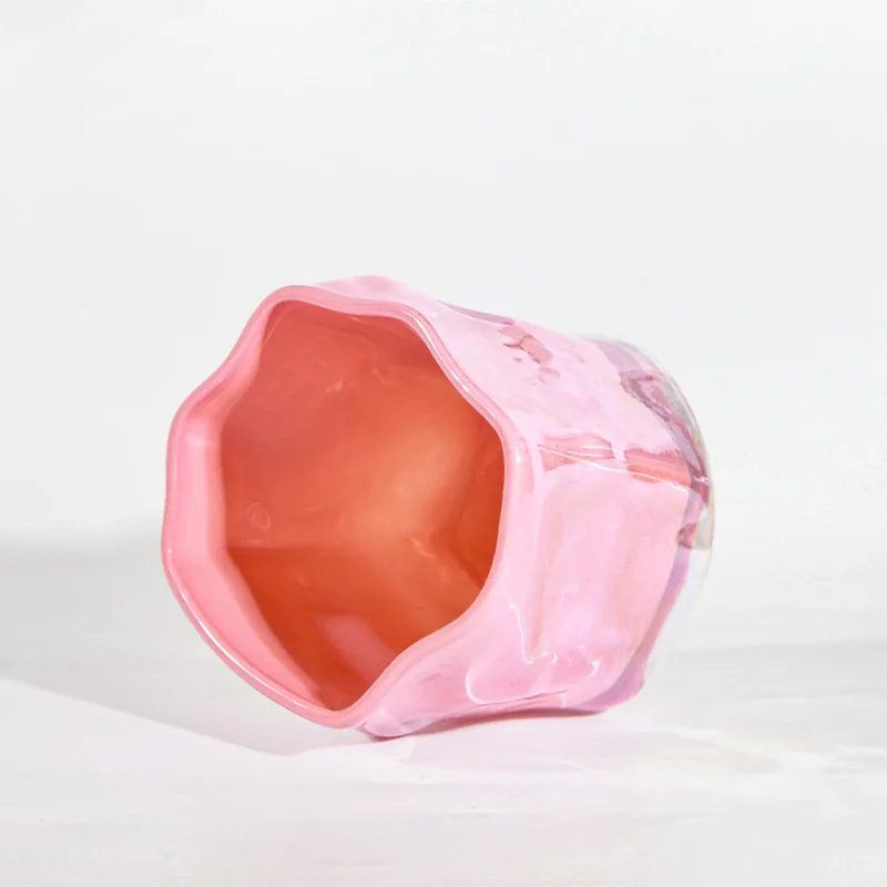 285g 200ml Pink Colored Wide Mouth Creative New Design Glass Tumbler Cap Bottle Mug for Beverage Juice Milk Private Label