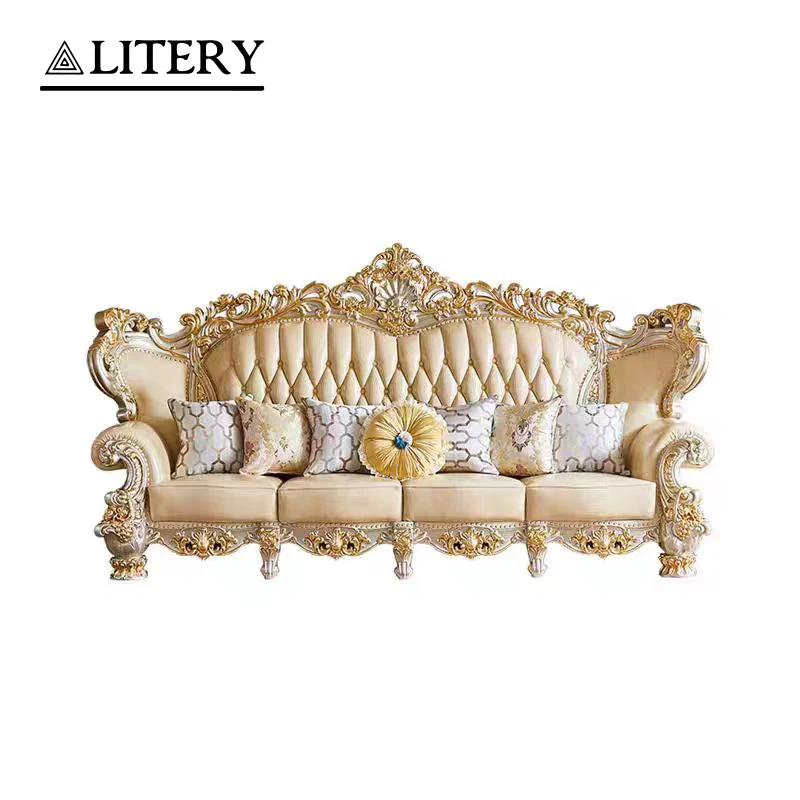 luxury Carved With Gold Distress antique sofa manufacturers European style classic fabric wholesaler couch living room sofa
