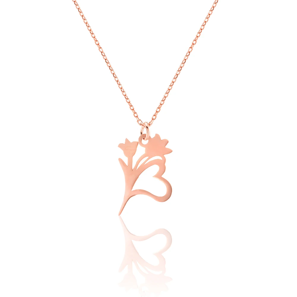 Valentines Jewelry Day Flowers 925 Sterling Silver Cheap Pendant Necklace with Rose Gold Plating