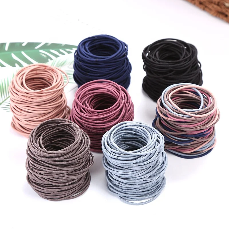 Wholesale Bulk 100PCS 4.5CM Custom Women Girl Kids Basic Colorful Blue Black Pony Tail Bun Hair Rubber Bands Elastic Hair Ties