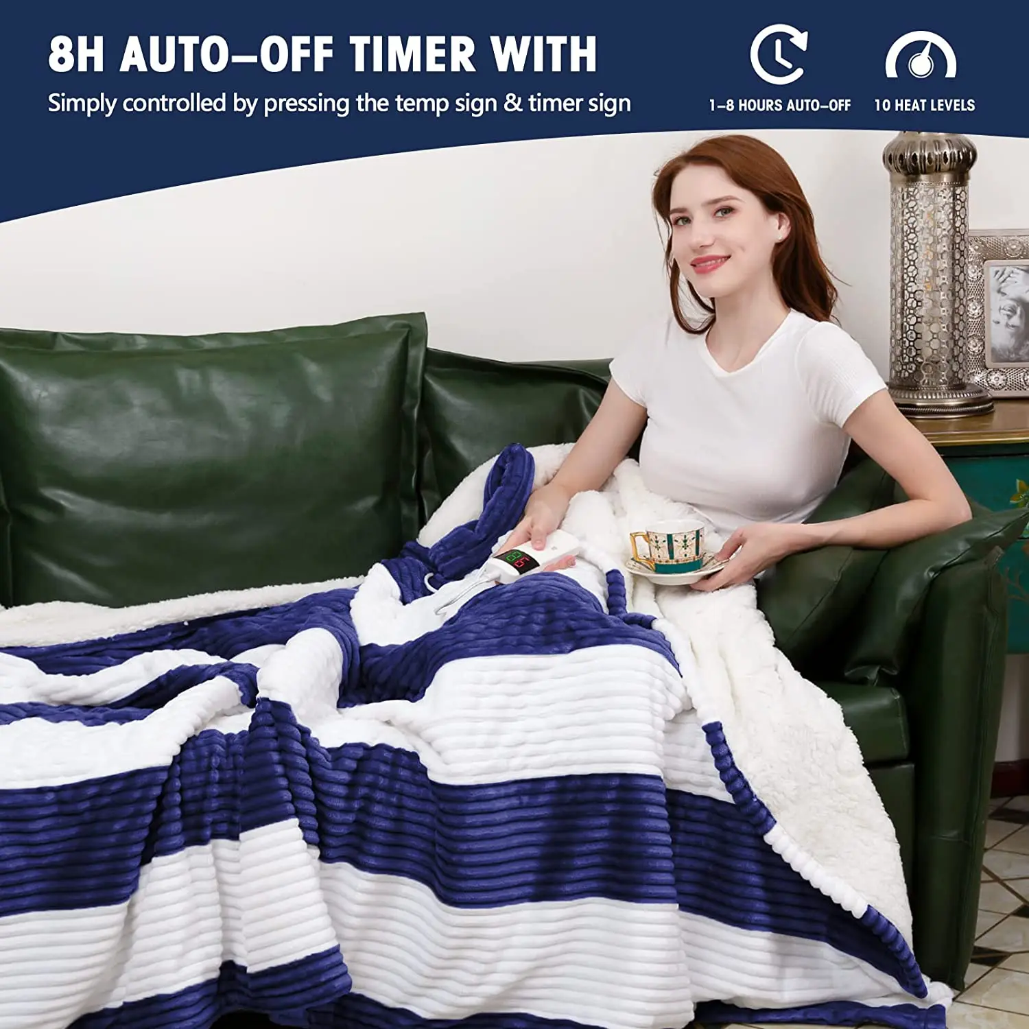 Navy Blue Machine Washable Wearable Heater Electric Blankets For Winter